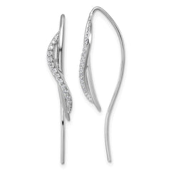 QE18021 Sterling Silver Rhodium-plated CZ Swirl Polished Threader Earrings