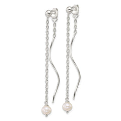 QE18023 Sterling Silver Polished Fancy Freshwater Cultured Pearl on Chain and Twist Dangle Post Earrings