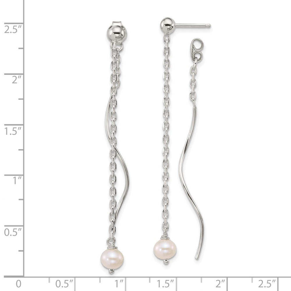 QE18023 Sterling Silver Polished Fancy Freshwater Cultured Pearl on Chain and Twist Dangle Post Earrings