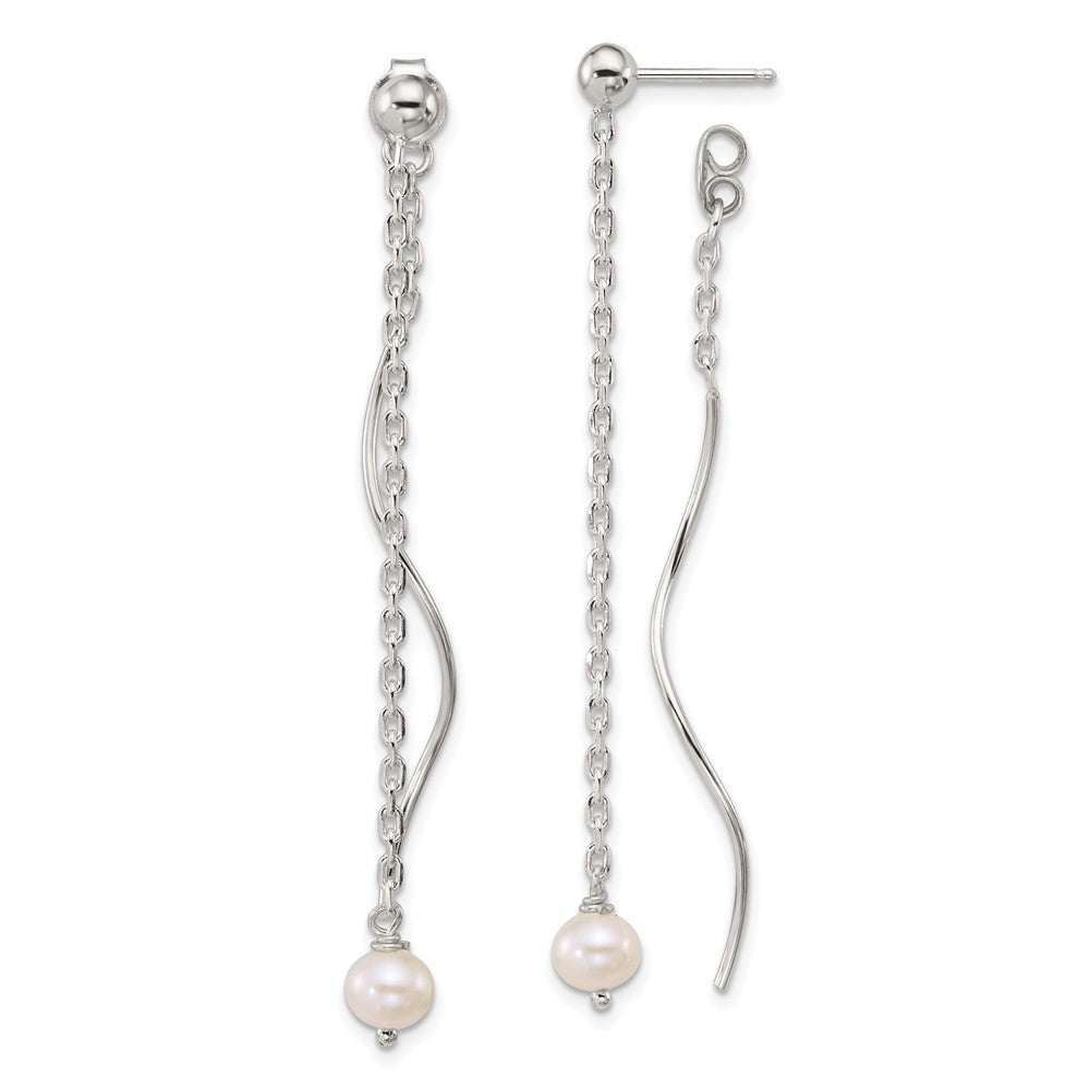 QE18023 Sterling Silver Polished Fancy Freshwater Cultured Pearl on Chain and Twist Dangle Post Earrings