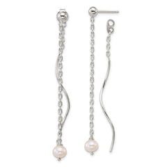 QE18023 Sterling Silver Polished Fancy Freshwater Cultured Pearl on Chain and Twist Dangle Post Earrings