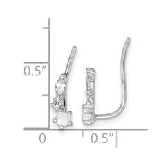 QE18026 Sterling Silver Rhodium-plated Polished CZ and Lab Created Opal Ear Climber Earrings