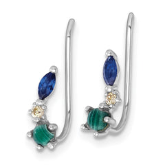 QE18027 Sterling Silver Rhodium-plated CZ Malachite and Nano Crystal Ear Climber Earrings