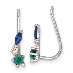 QE18027 Sterling Silver Rhodium-plated CZ Malachite and Nano Crystal Ear Climber Earrings