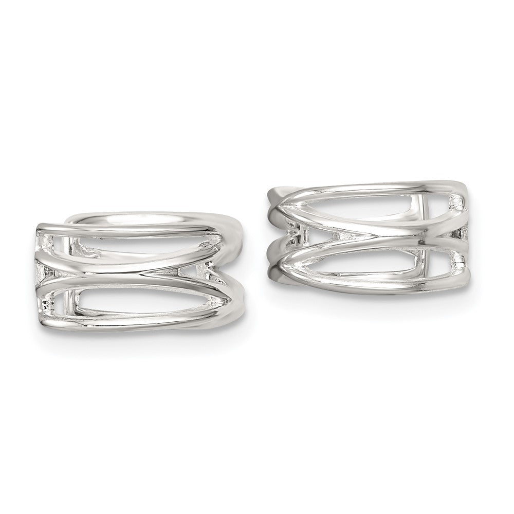 QE18030 Sterling Silver Polished Double Criss Cross Pair of Ear Cuffs