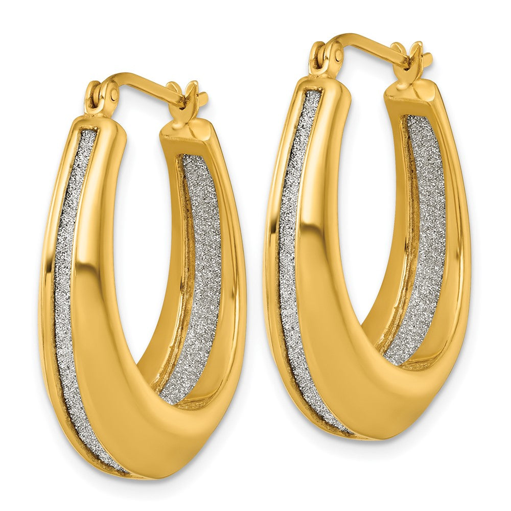 QE18032GP Sterling Silver Gold-tone Polished and Twisted Glitter In and Out Oval Hoop Earrings