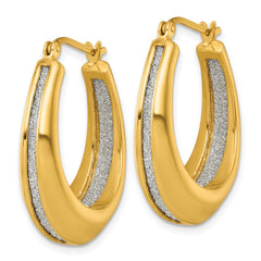QE18032GP Sterling Silver Gold-tone Polished and Twisted Glitter In and Out Oval Hoop Earrings