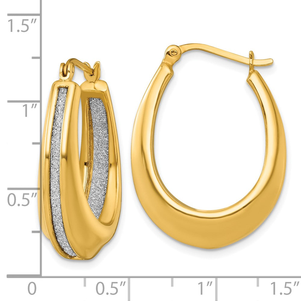 QE18032GP Sterling Silver Gold-tone Polished and Twisted Glitter In and Out Oval Hoop Earrings