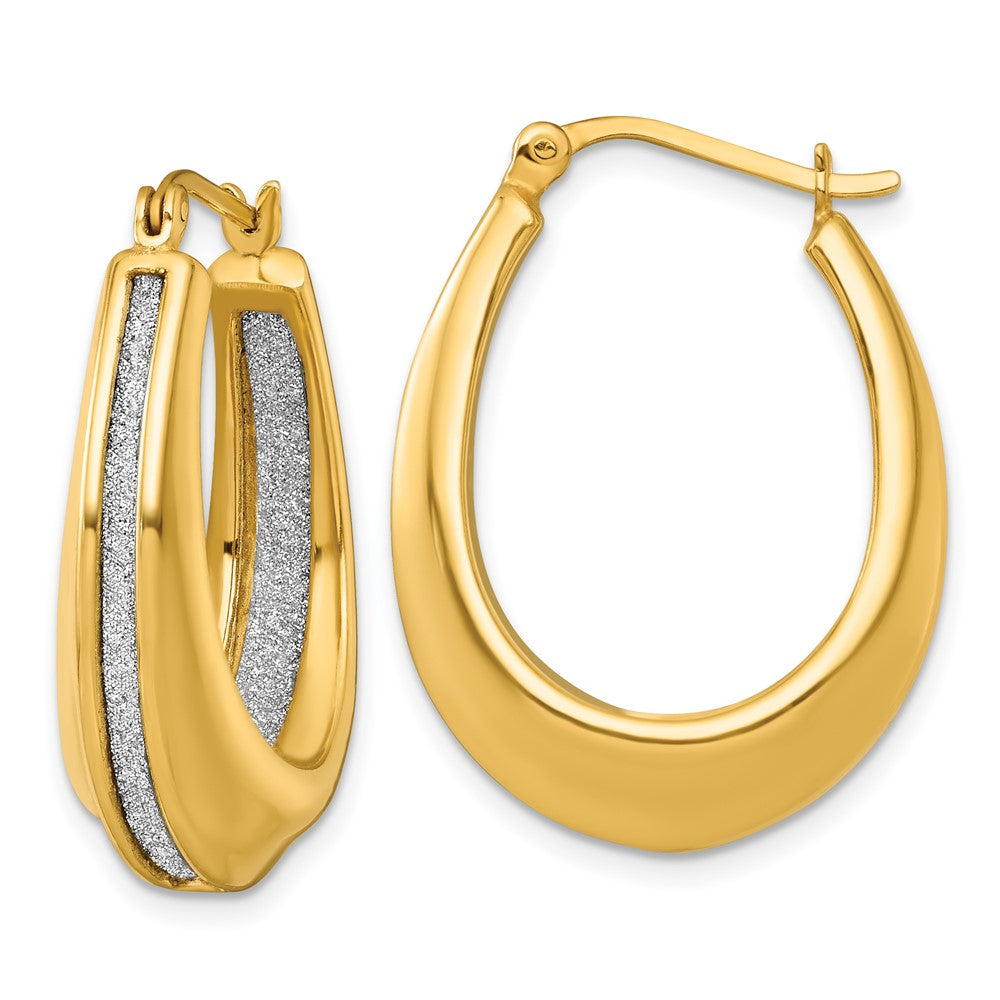 QE18032GP Sterling Silver Gold-tone Polished and Twisted Glitter In and Out Oval Hoop Earrings