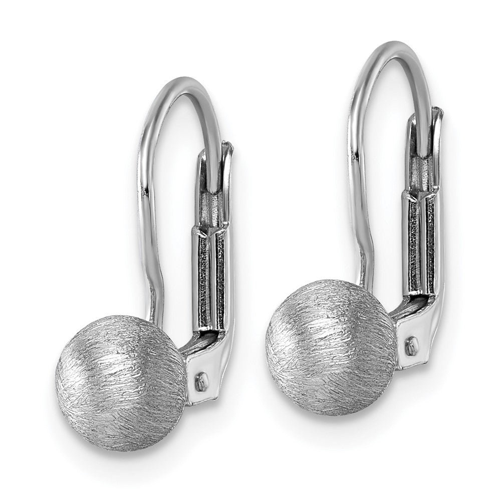 QE18038 Sterling Silver Rhodium-plated Scratch Finish 5.00mm Ball Leverback Earrings