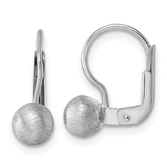 QE18038 Sterling Silver Rhodium-plated Scratch Finish 5.00mm Ball Leverback Earrings