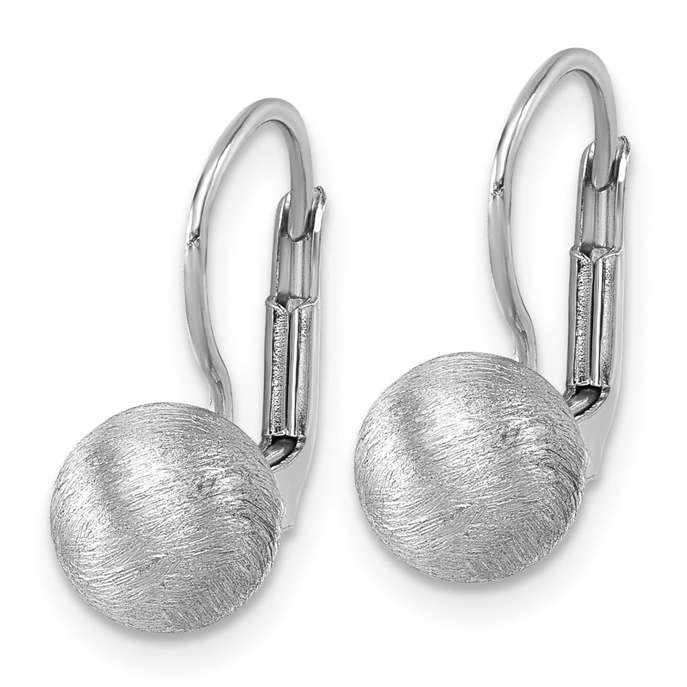 QE18039 Sterling Silver Rhodium-plated Scratch Finish 7.00mm Ball Leverback Earrings