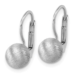QE18039 Sterling Silver Rhodium-plated Scratch Finish 7.00mm Ball Leverback Earrings