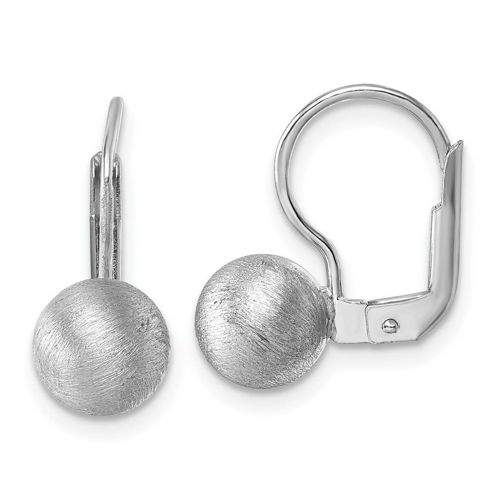 QE18039 Sterling Silver Rhodium-plated Scratch Finish 7.00mm Ball Leverback Earrings
