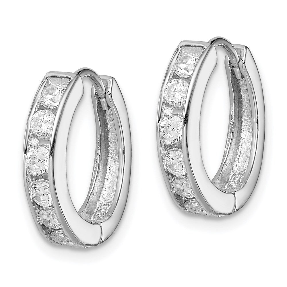QE1804 Sterling Silver Rhodium-plated CZ Hinged Hoop Earrings