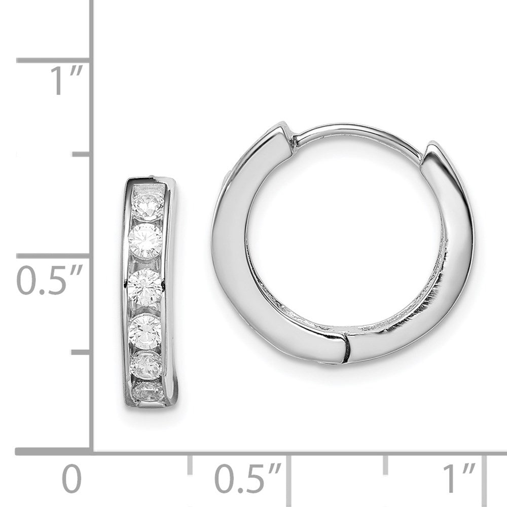 QE1804 Sterling Silver Rhodium-plated CZ Hinged Hoop Earrings