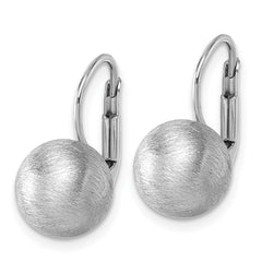 QE18040 Sterling Silver Rhodium-plated Scratch Finish 10.00mm Ball Leverback Earrings