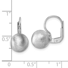 QE18040 Sterling Silver Rhodium-plated Scratch Finish 10.00mm Ball Leverback Earrings