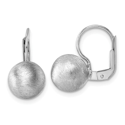 QE18040 Sterling Silver Rhodium-plated Scratch Finish 10.00mm Ball Leverback Earrings