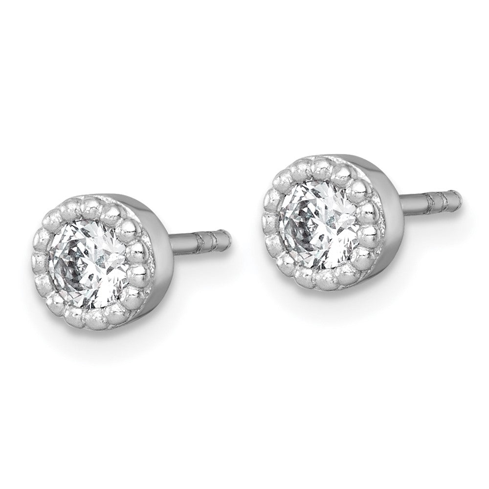 QE18041 Sterling Silver Rhodium-plated Polished Beaded 6mm CZ Stud Earrings