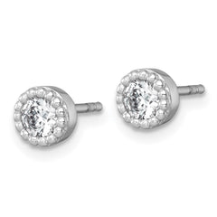 QE18041 Sterling Silver Rhodium-plated Polished Beaded 6mm CZ Stud Earrings