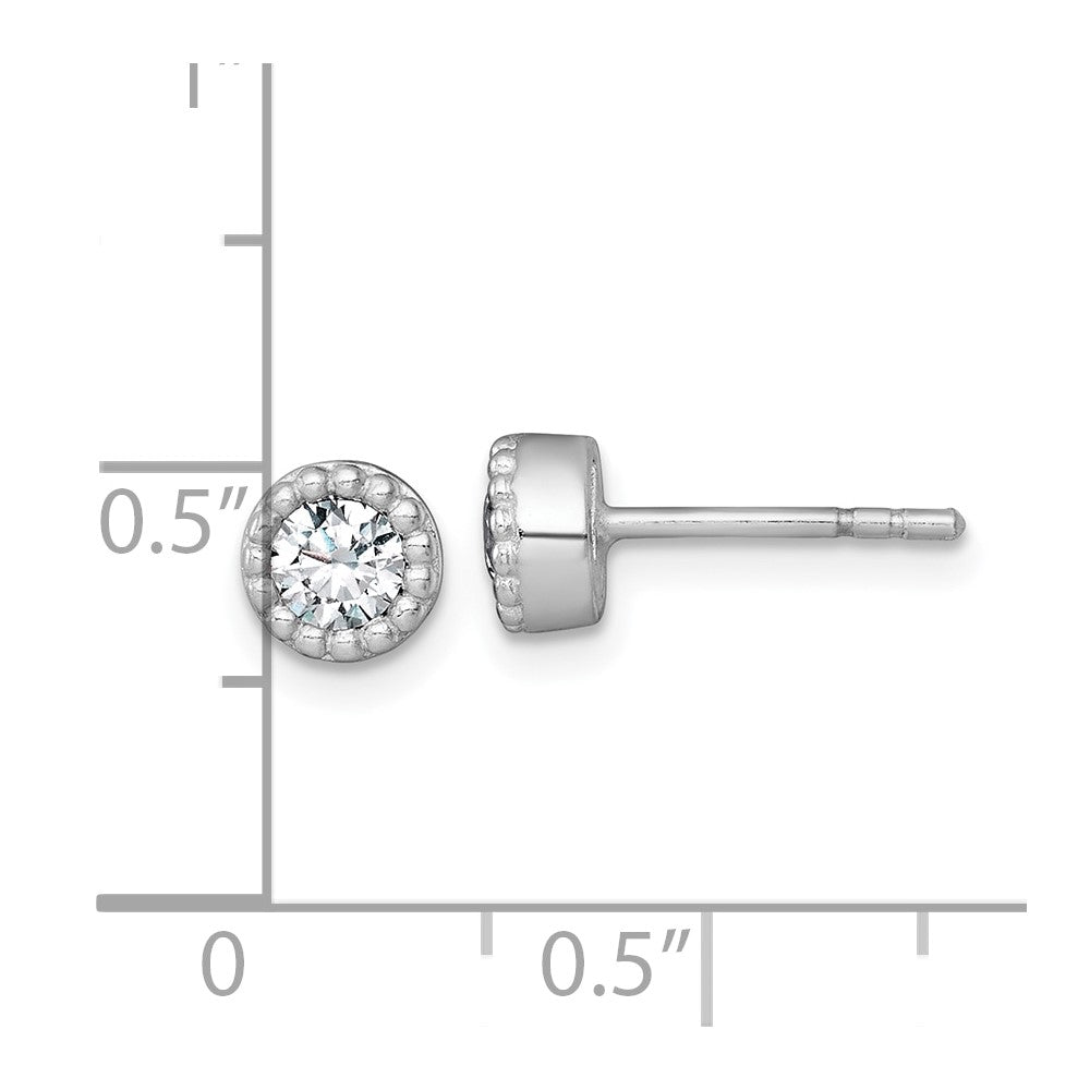 QE18041 Sterling Silver Rhodium-plated Polished Beaded 6mm CZ Stud Earrings