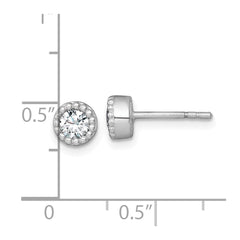 QE18041 Sterling Silver Rhodium-plated Polished Beaded 6mm CZ Stud Earrings