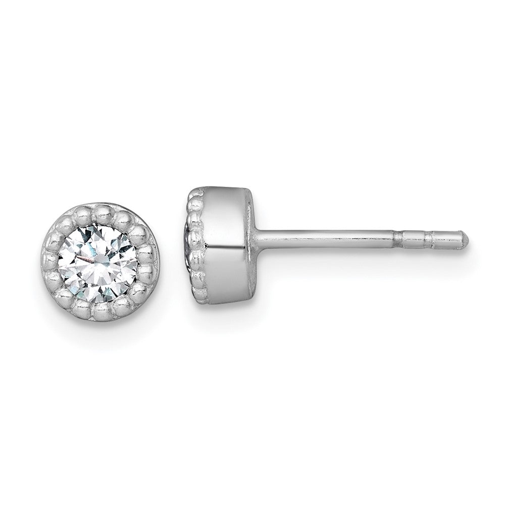 QE18041 Sterling Silver Rhodium-plated Polished Beaded 6mm CZ Stud Earrings