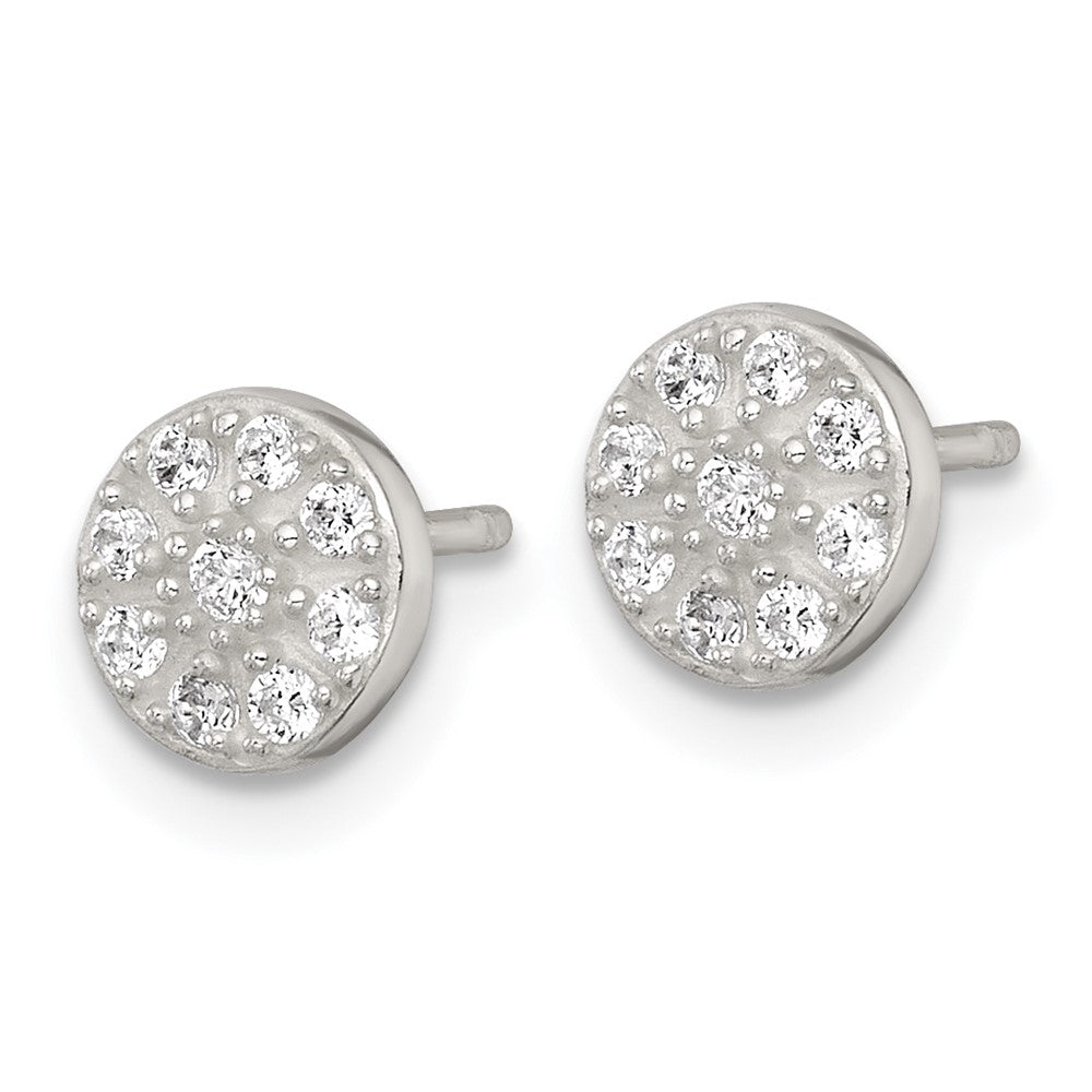 QE18043 Sterling Silver Polished White CZ Cluster 7.00mm Circle Post Earrings