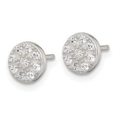 QE18043 Sterling Silver Polished White CZ Cluster 7.00mm Circle Post Earrings
