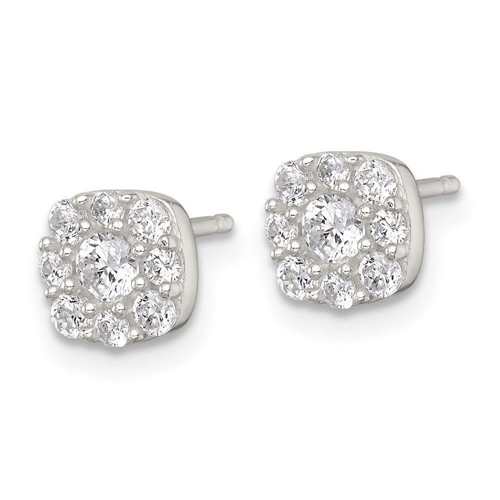 QE18044 Sterling Silver Polished White CZ Cluster 6.85mm Post Earrings