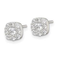 QE18044 Sterling Silver Polished White CZ Cluster 6.85mm Post Earrings