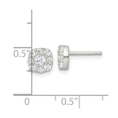 QE18044 Sterling Silver Polished White CZ Cluster 6.85mm Post Earrings