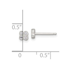 QE18045 Sterling Silver Polished Textured White CZ 4.3mm Quatrefoil Post Earrings