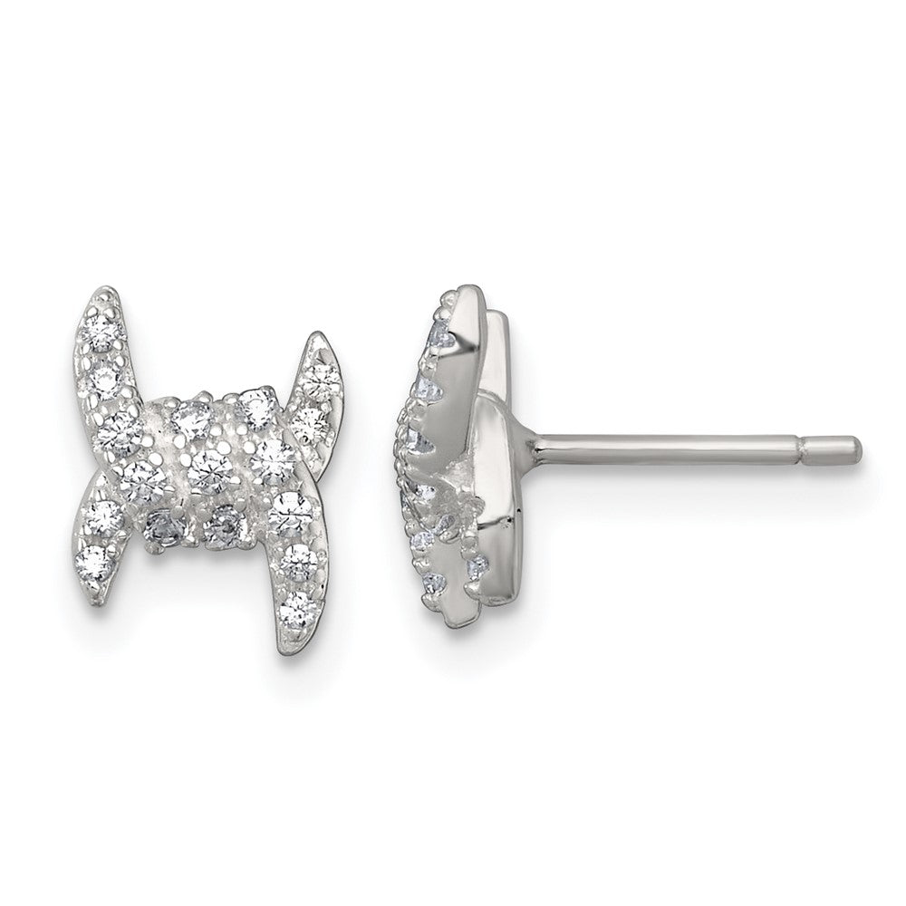 QE18046 Sterling Silver Polished Fancy Ribbon CZ Post Earrings