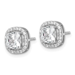QE18047 Sterling Silver Rhodium-plated Polished 10.0mm Cushion CZ Halo Post Earrings