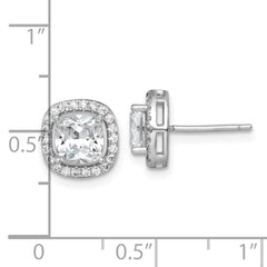 QE18047 Sterling Silver Rhodium-plated Polished 10.0mm Cushion CZ Halo Post Earrings