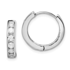 QE1804 Sterling Silver Rhodium-plated CZ Hinged Hoop Earrings