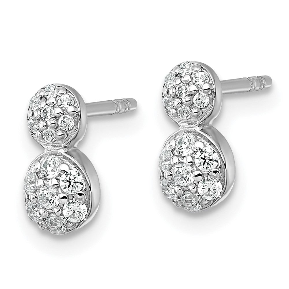 QE18052 Sterling Silver Rhodium-plated Polished Fancy CZ Two Circles Post Earrings