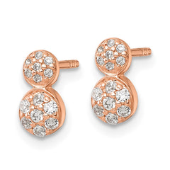 QE18052RP Sterling Silver Rose Gold-plated Polished Fancy CZ Two Circles Post Earrings