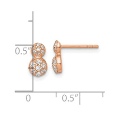 QE18052RP Sterling Silver Rose Gold-plated Polished Fancy CZ Two Circles Post Earrings
