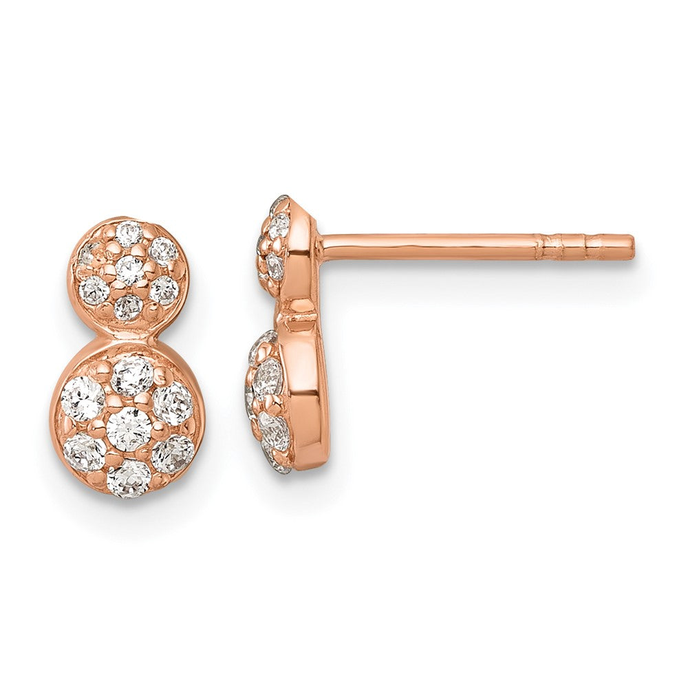 QE18052RP Sterling Silver Rose Gold-plated Polished Fancy CZ Two Circles Post Earrings