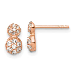 QE18052RP Sterling Silver Rose Gold-plated Polished Fancy CZ Two Circles Post Earrings