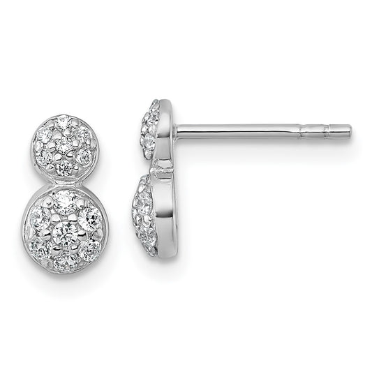 QE18052 Sterling Silver Rhodium-plated Polished Fancy CZ Two Circles Post Earrings