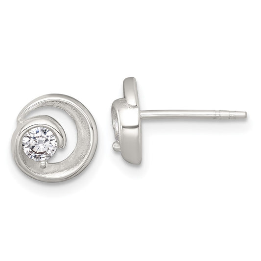 QE18053 Sterling Silver Polished CZ in Circle Post Earrings