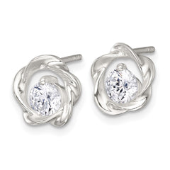 QE18054 Sterling Silver Polished CZ in Twisted Circle Post Earrings