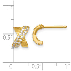 QE18055GP Sterling Silver Gold-tone Polished and Grooved -X- CZ Post Earrings