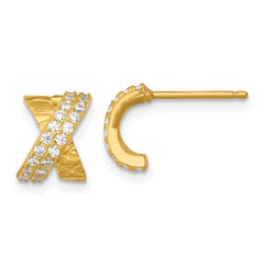 QE18055GP Sterling Silver Gold-tone Polished and Grooved -X- CZ Post Earrings