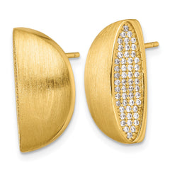 QE18056GP Sterling Silver Gold-tone Polished and Brushed Pave CZ Half Circle Post Earrings