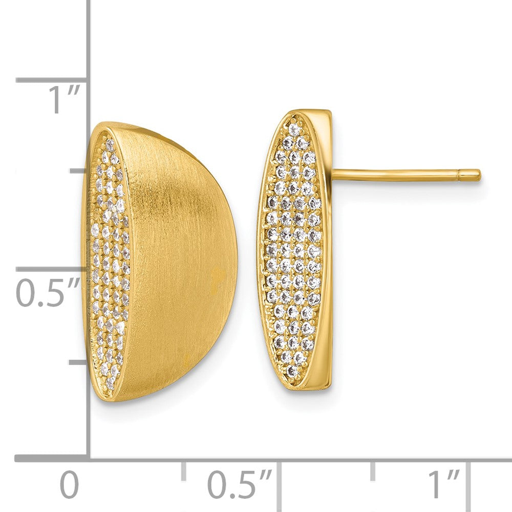 QE18056GP Sterling Silver Gold-tone Polished and Brushed Pave CZ Half Circle Post Earrings